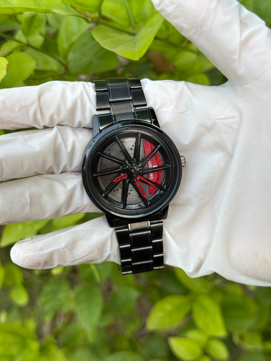 Red Spinning Watch With Stainless Steel