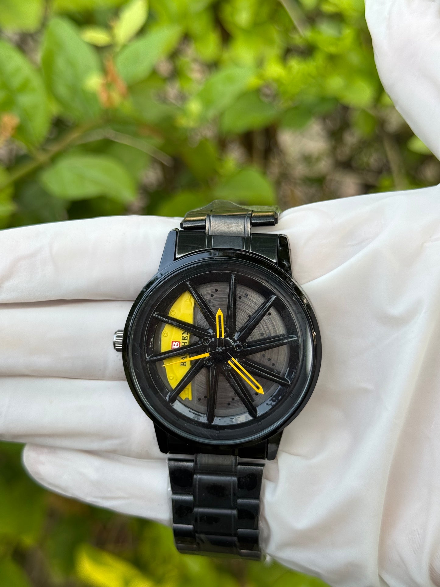 Yellow Spinning Watch With Stainless Steel