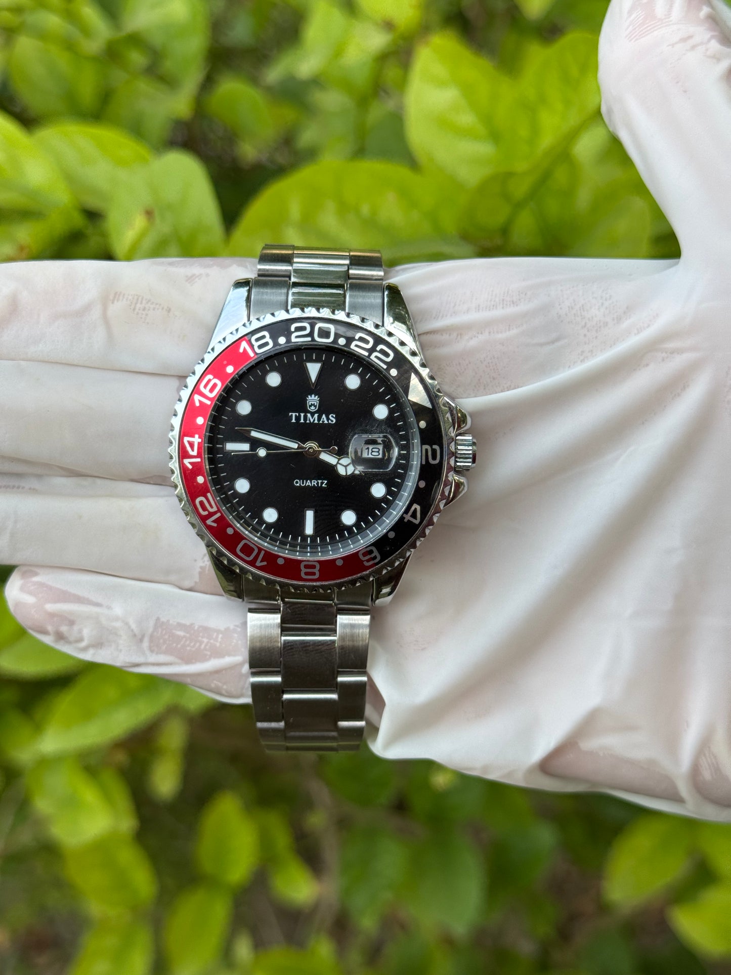 Timas Submariner Chain Silver Two Tone Red/Black