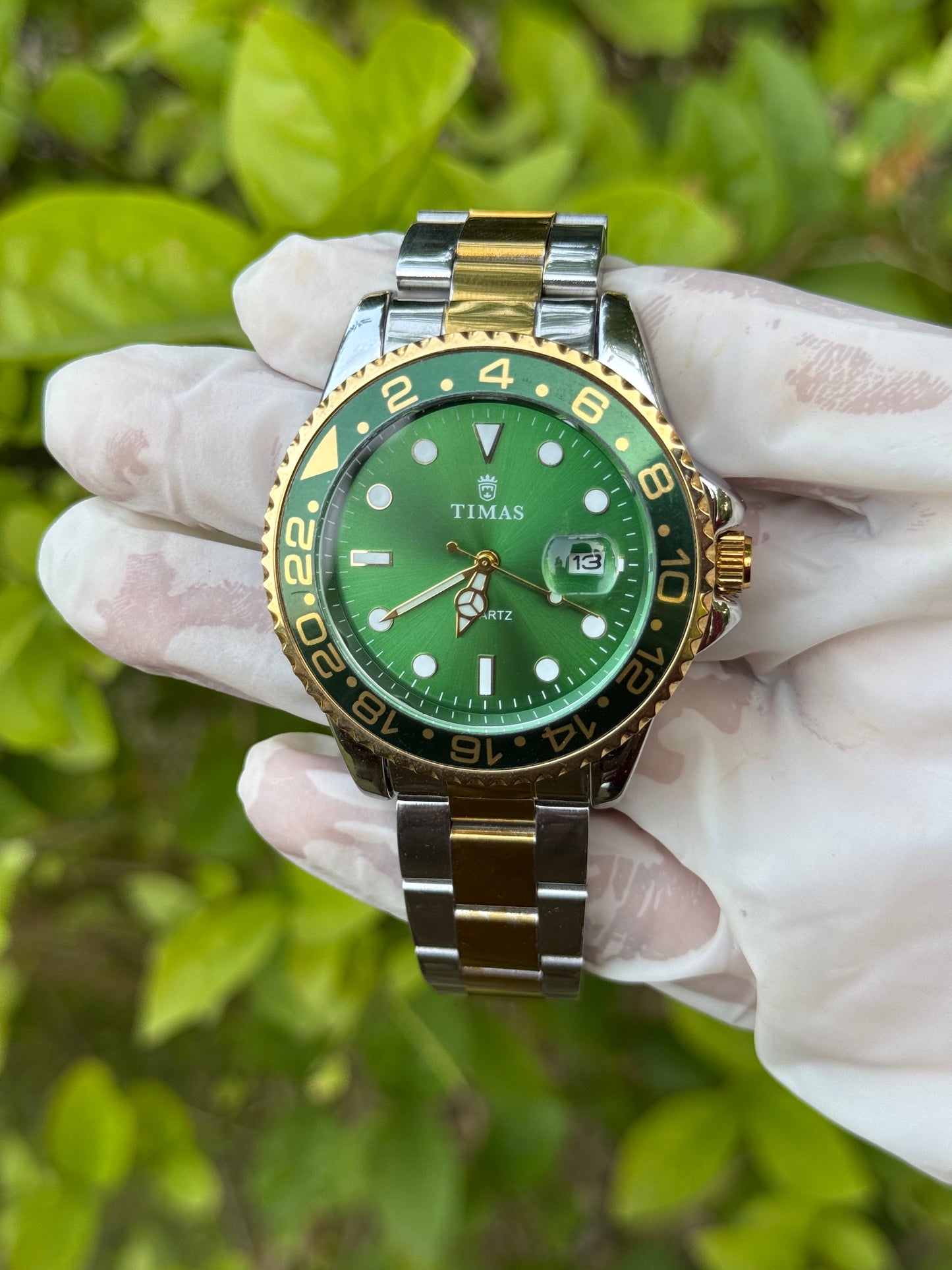 Timas Submariner Chain Gold Two-Tone Green