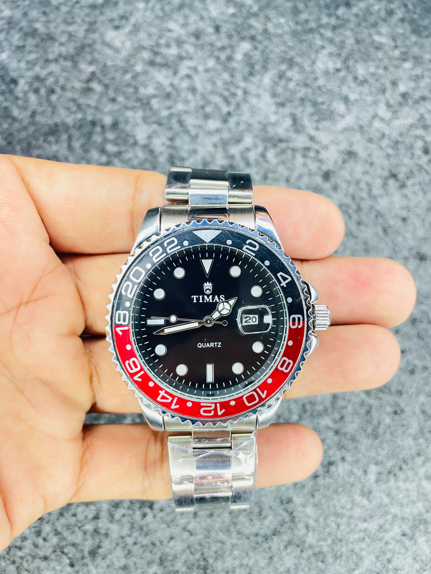 Timas Submariner Chain Silver Two Tone Red/Black